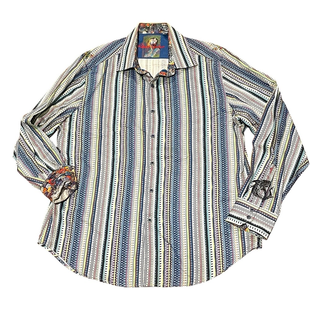 XL Robert Graham Shirt Long sleeve Button Down Multicolor Stripe Skull Flip Cuff
